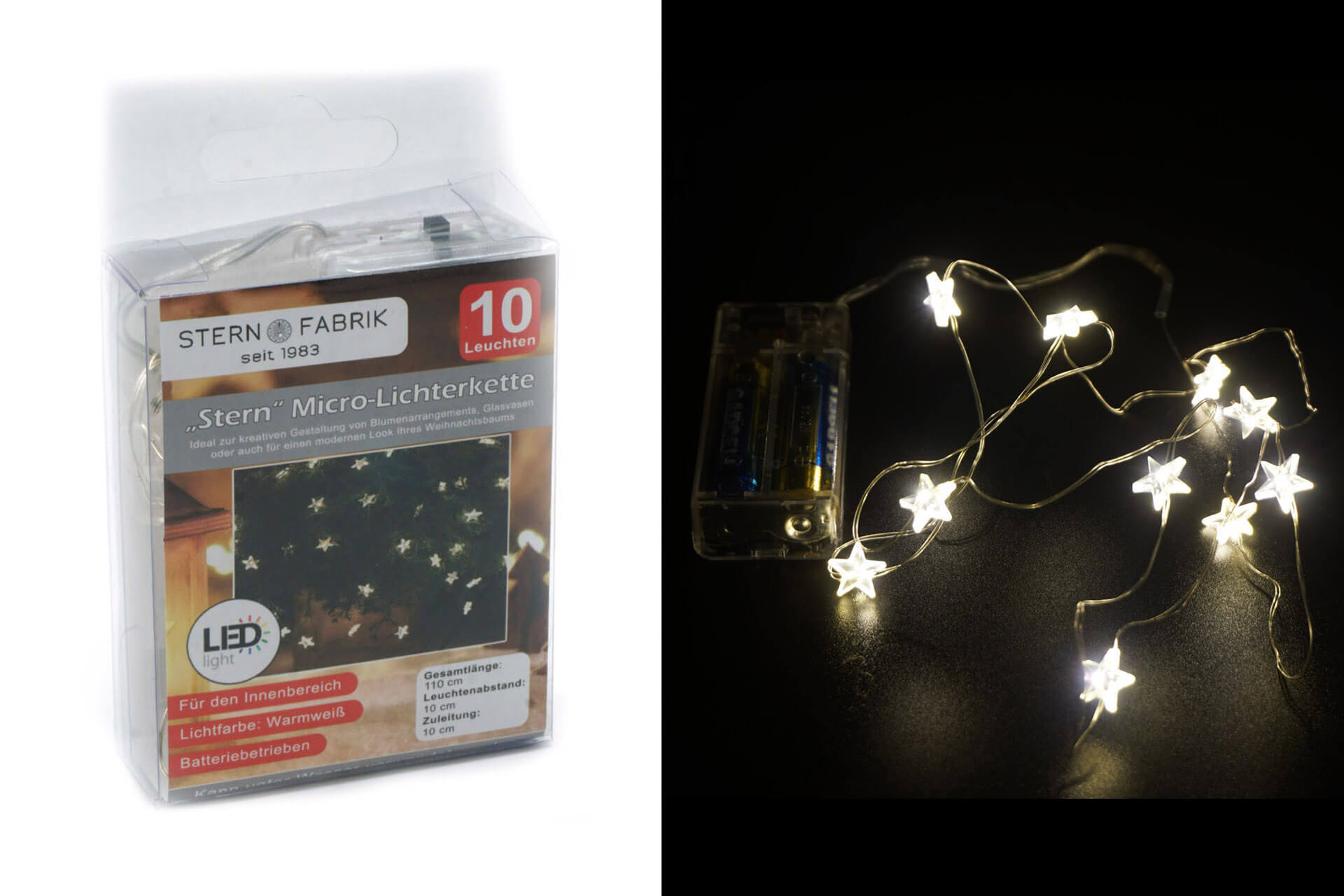 LED Lichterkette Sternen Mikro, 10 Mikro-LED 105cm warmweiß