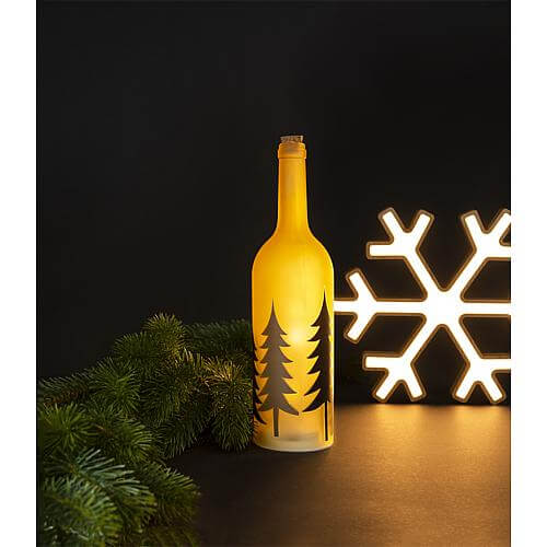 Deko Flasche mit LED Lichterkette und Wald Design